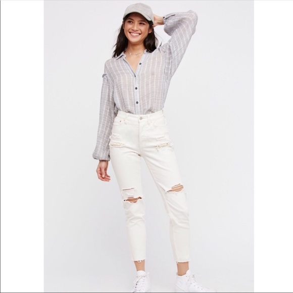 Free People Denim - Free People Lacey Stilt Distressed Worn White Jean